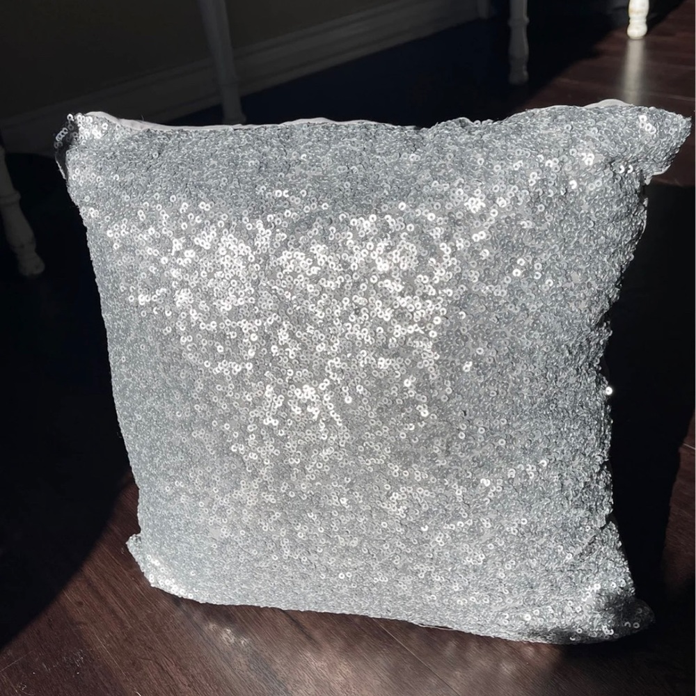 Silver Sequin Accent Throw Decor Pillow